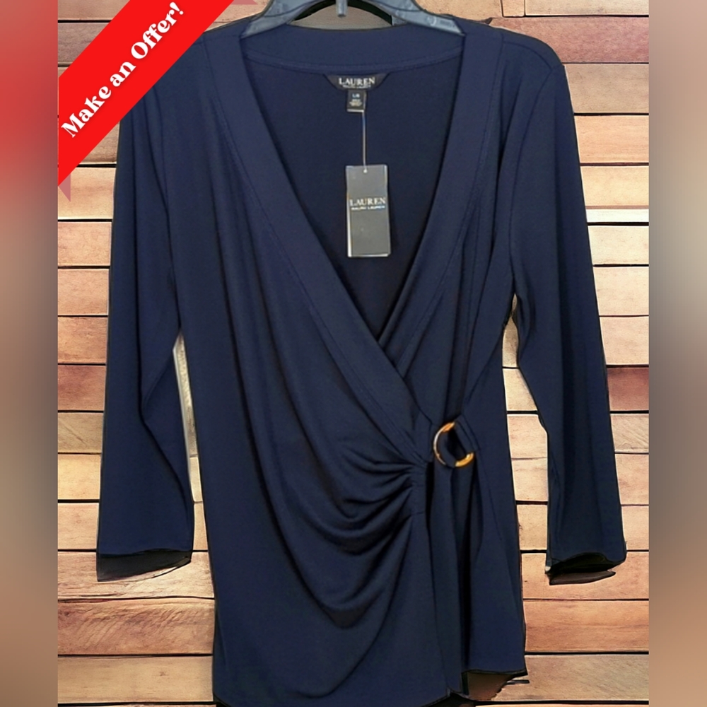 Ralph Lauren Chic Navy Blue Top! Brand New! Breathable and Flowy. Size: L